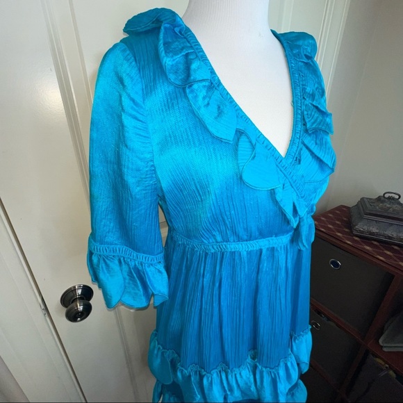 Vintage Betsey Johnson Blue Silk Blend Ruffle Tiered Dress Baby Doll - Picture 4 of 17